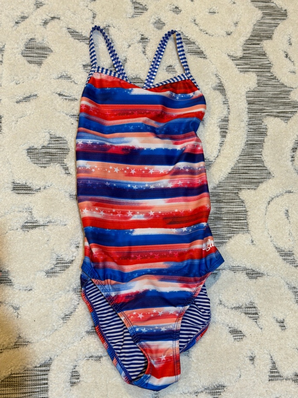 Girls' Red, Blue & White Striped One-Piece Swimsuit Dolfin Uglies VGUC 30